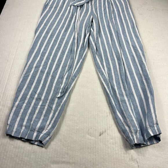 LOFT Linen Blend Cropped Pants Striped Drawstring Waist Tie High Rise SMALL - Picture 2 of 12